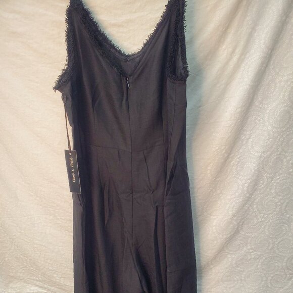 NWT -Medium Doe & Rae Linen Blend Black with Unfinished Edge Jumpsuit - Picture 10 of 11